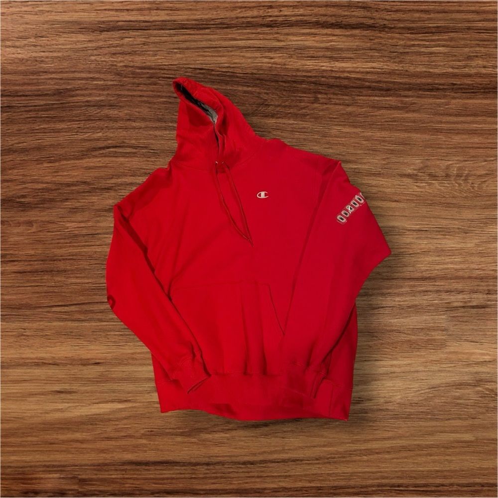 Y2K champion eco red hoodie large gray contrast GUC